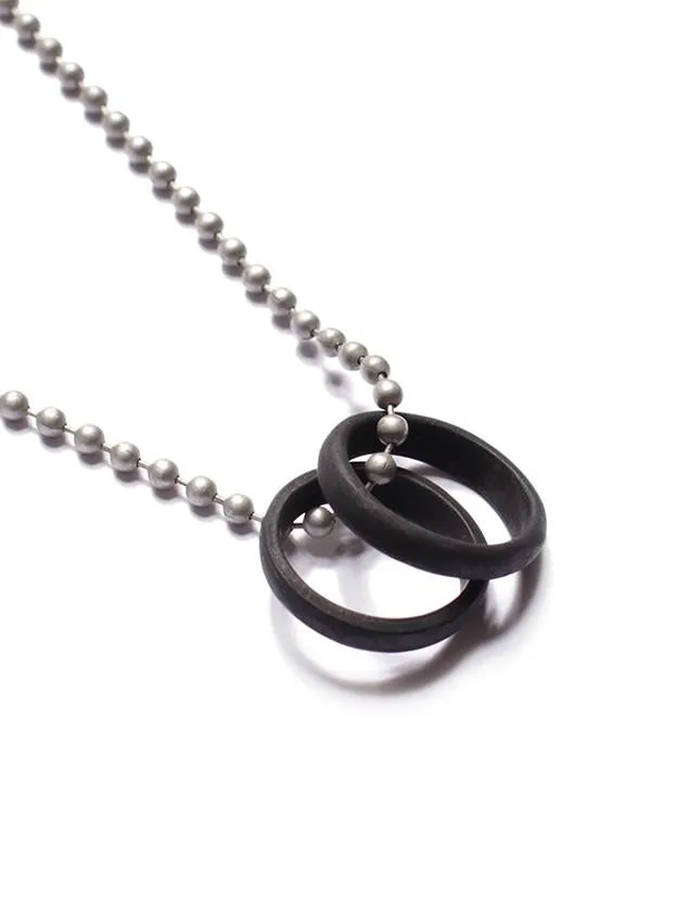 Black Glass Two Rings Necklace