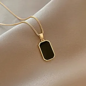 Black square Natural Shell Pendant Necklace for Women Stainless Steel Metal Choker Necklace S4458101