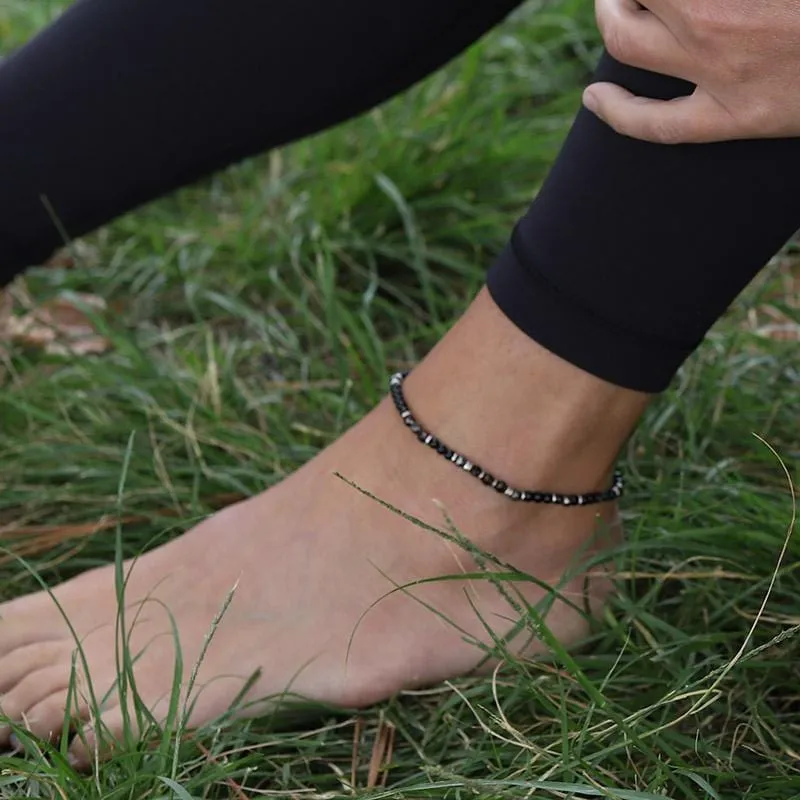 Black Tourmaline and Smoky Quartz Anklet