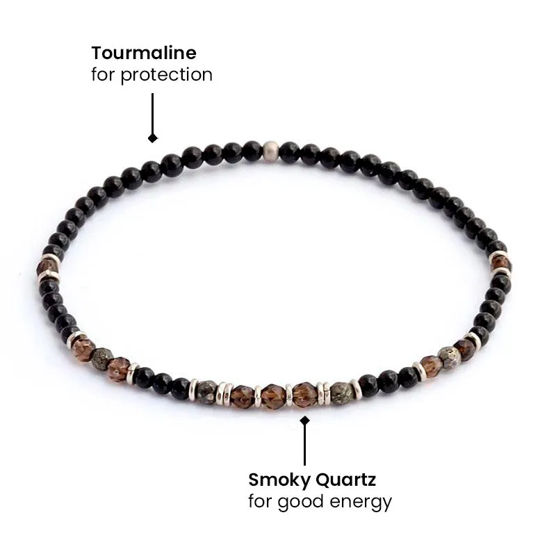 Black Tourmaline and Smoky Quartz Anklet