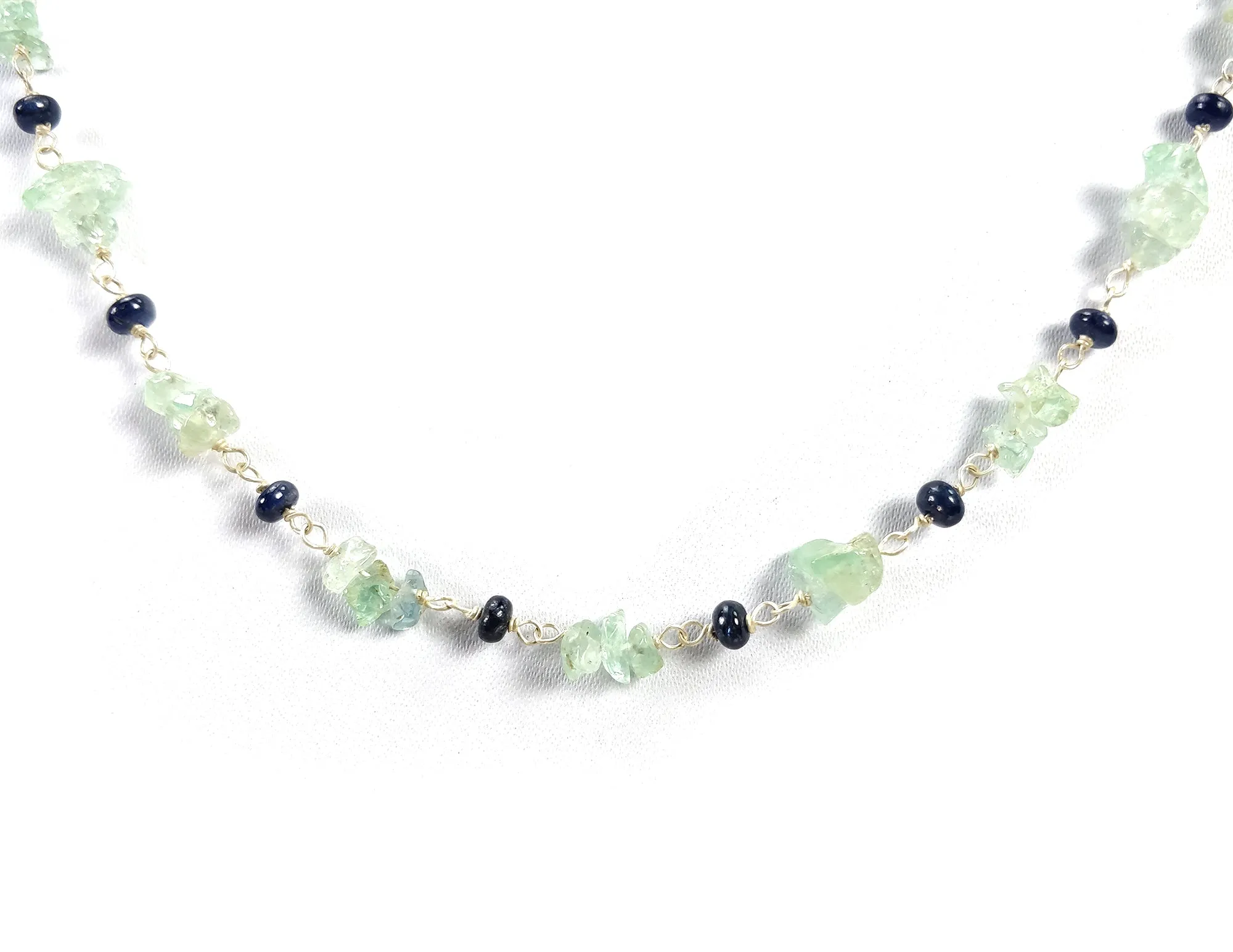 BLUE SAPPHIRE EMERALD Gemstones Raw Uncut Beads : Natural Emerald Blue Sapphire Sterling Silver Chain Necklace 17" Gift For Her