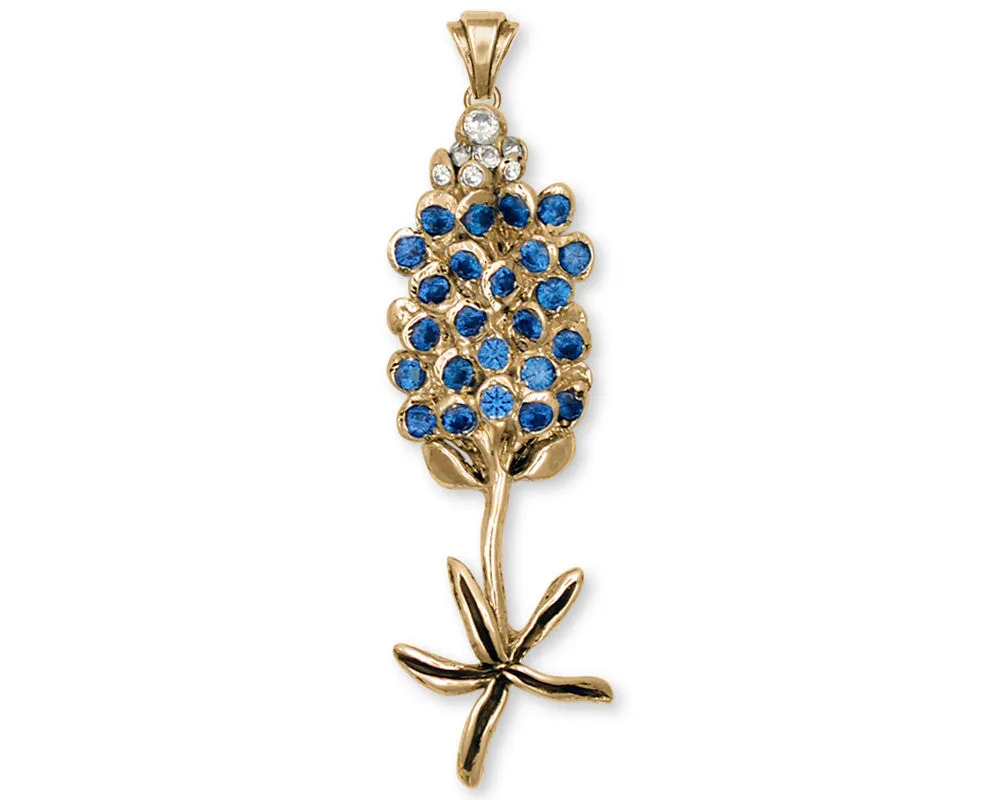 Bluebonnet Pendant Jewelry Gold Vermeil Handmade Flower Pendant BB4-PVM