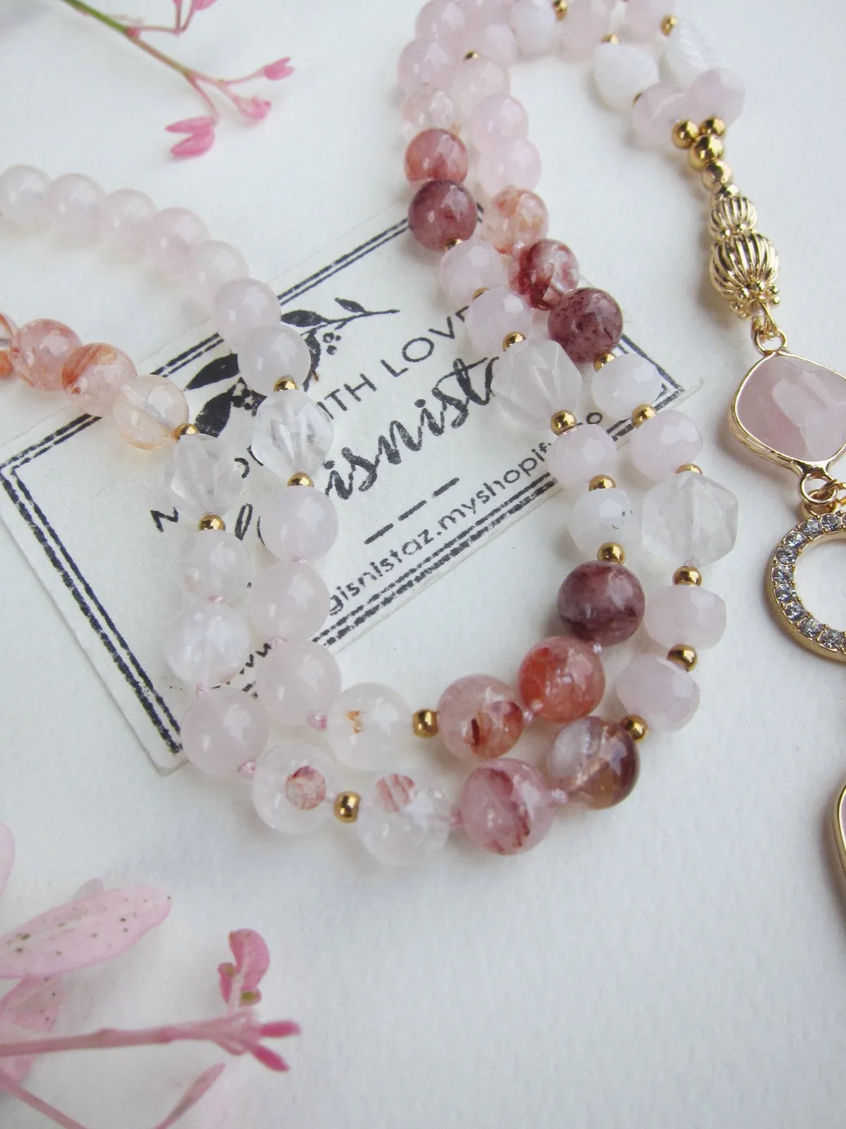 Bohemian Pink Goddess Rose Quartz Pendant Necklace - Balance, Love, Fertility, Calming, Happiness