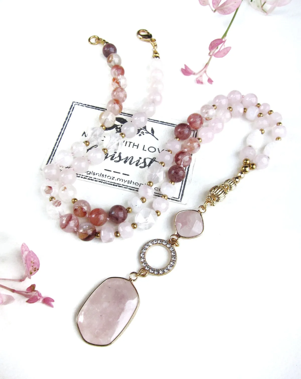 Bohemian Pink Goddess Rose Quartz Pendant Necklace - Balance, Love, Fertility, Calming, Happiness