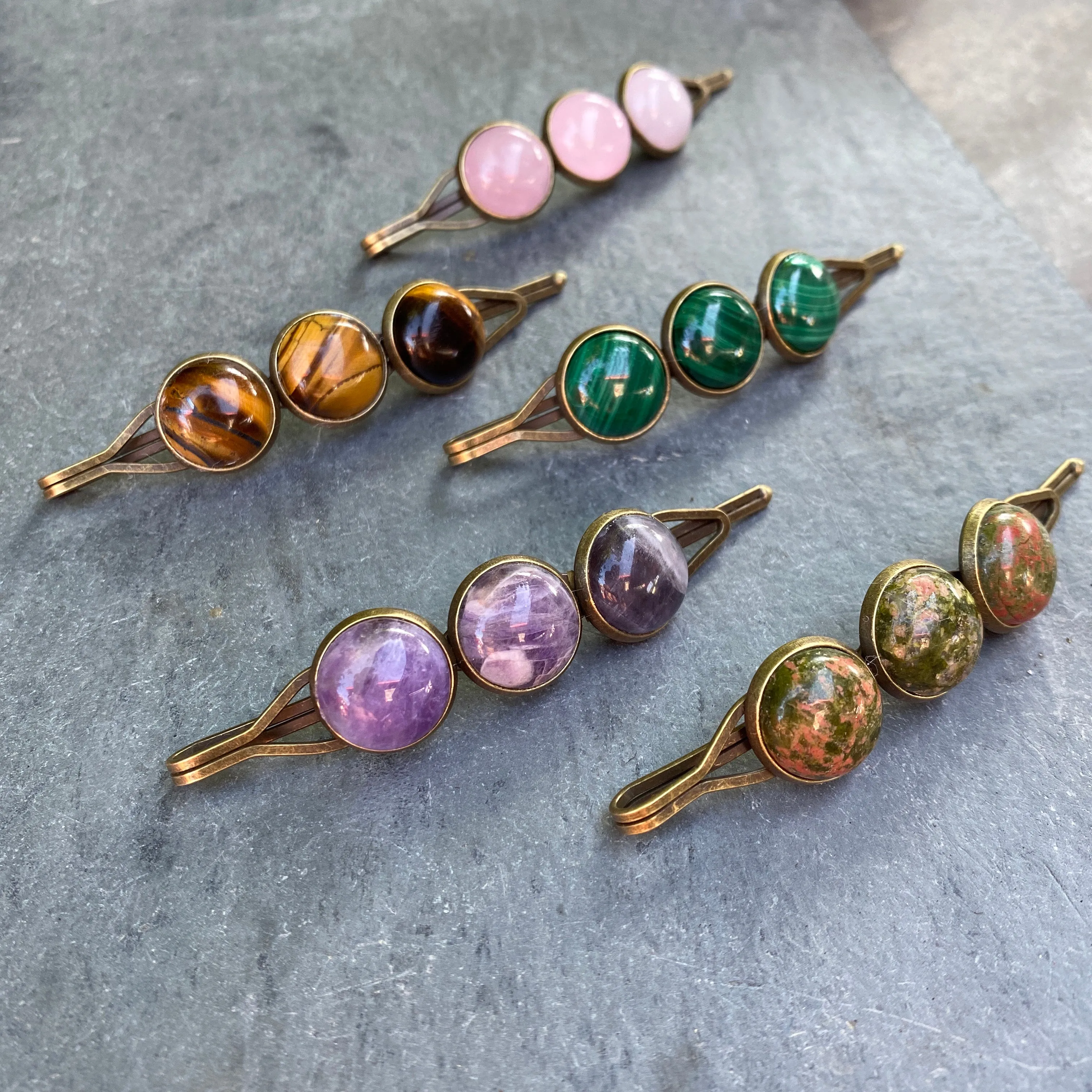 Brass and Gemstone Hair Pins