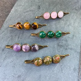 Brass and Gemstone Hair Pins