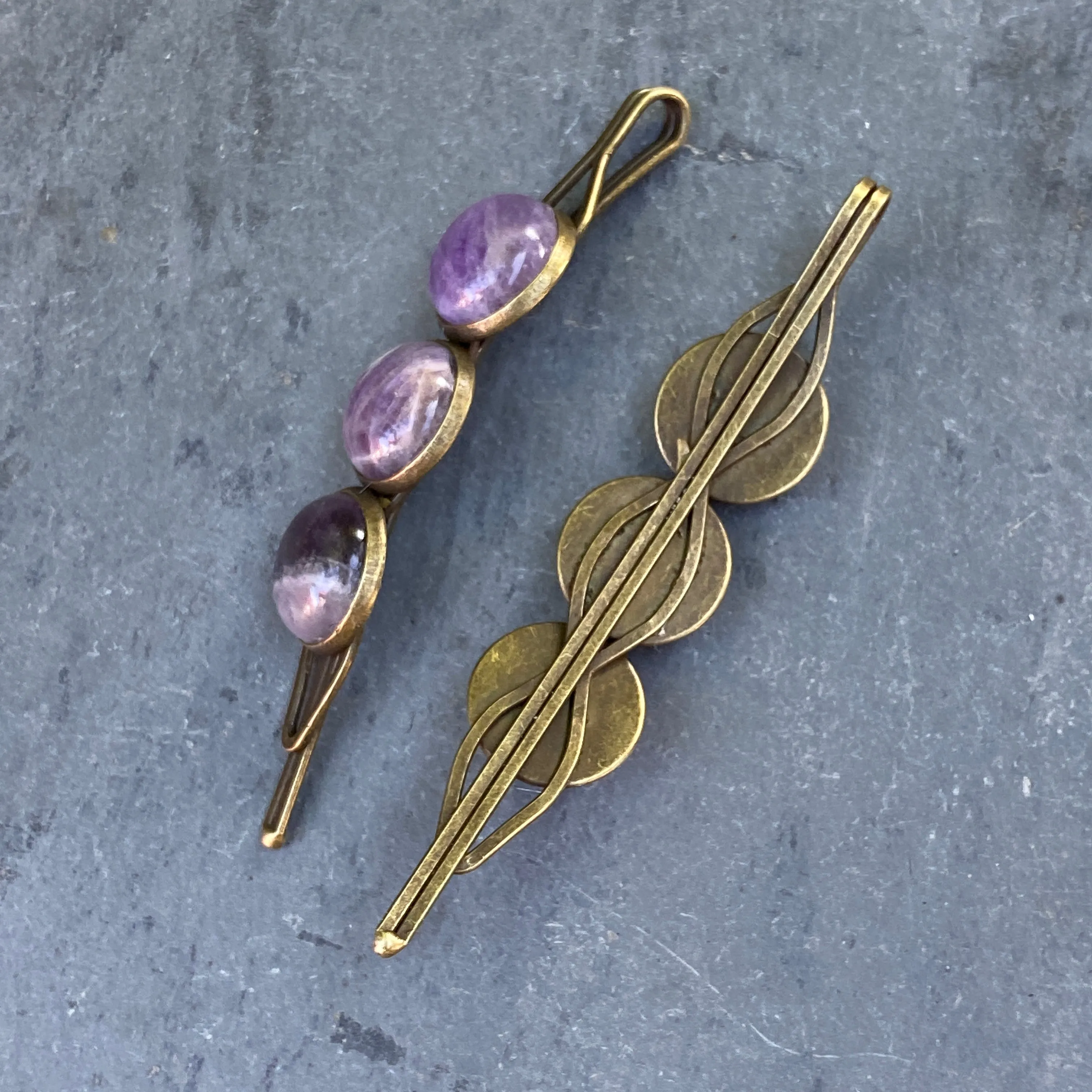 Brass and Gemstone Hair Pins