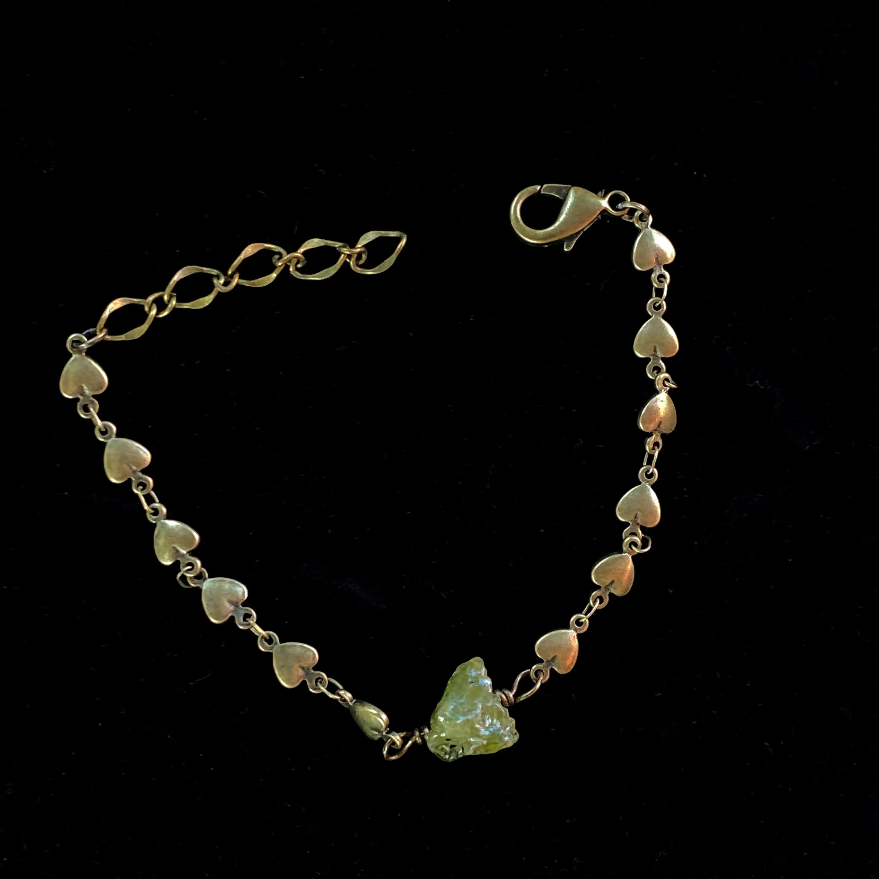 Brass Hearts and Raw Peridot Bracelet