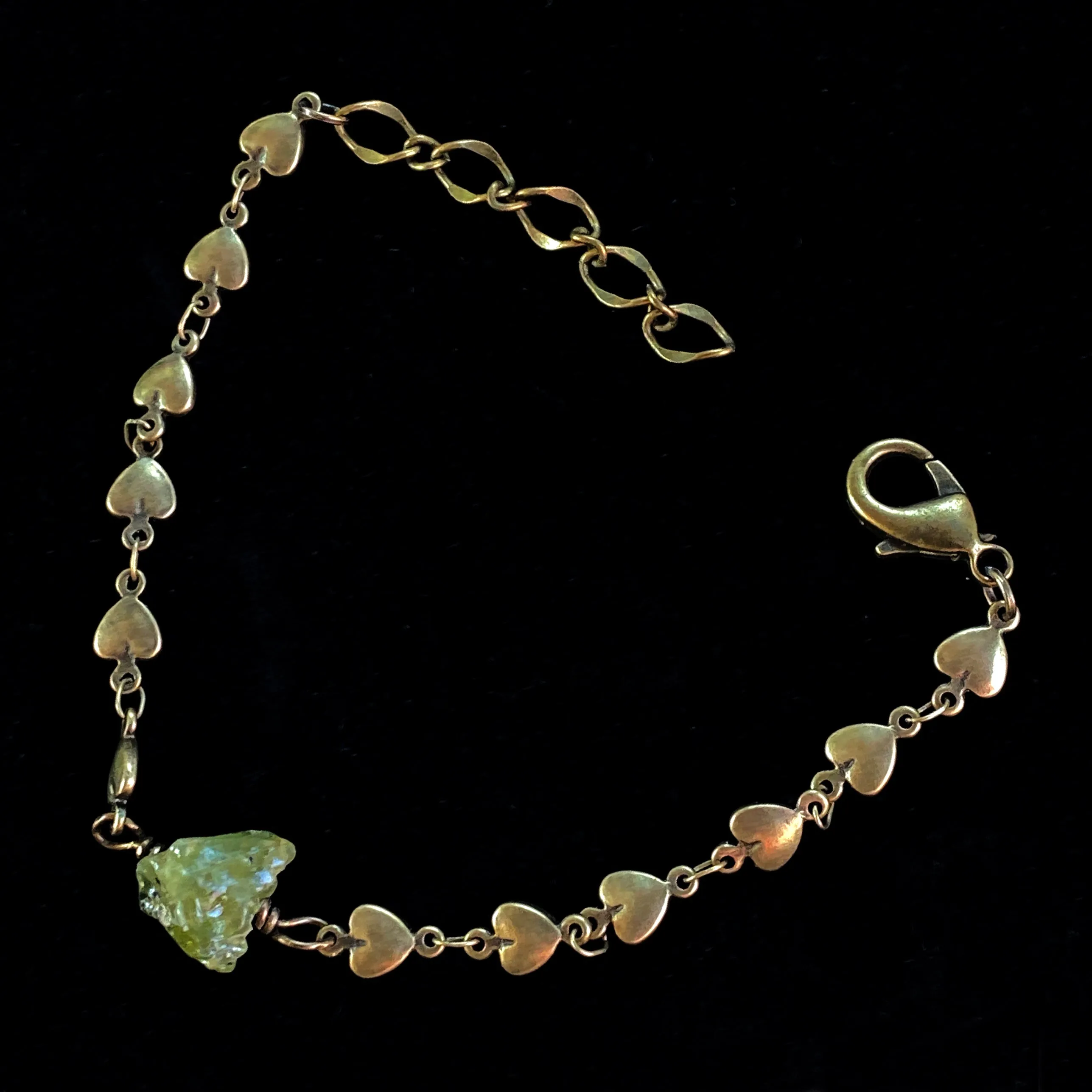 Brass Hearts and Raw Peridot Bracelet