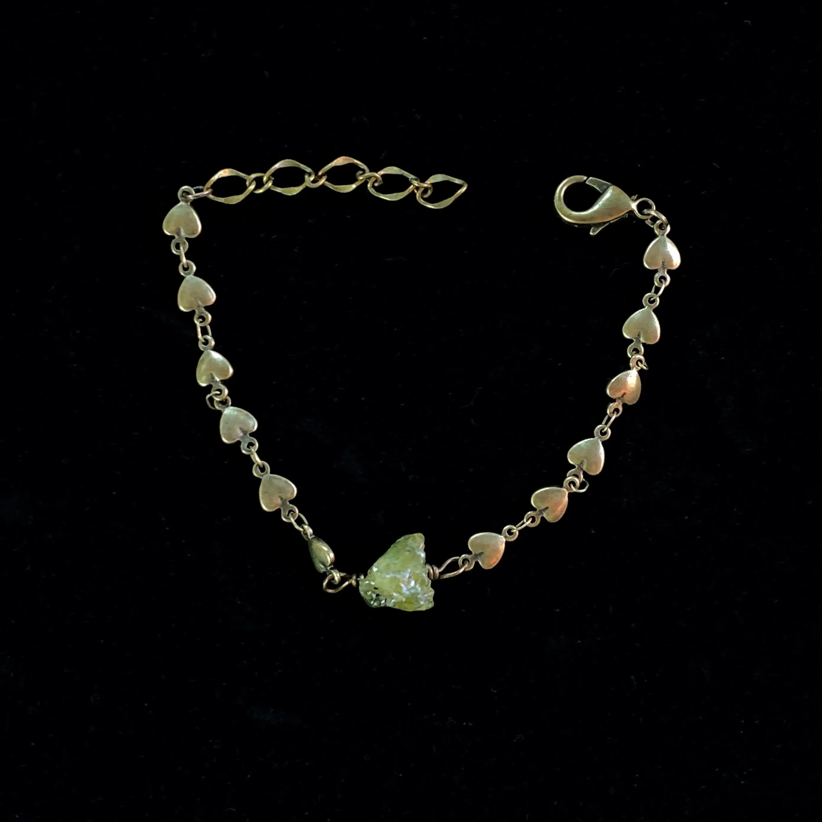 Brass Hearts and Raw Peridot Bracelet