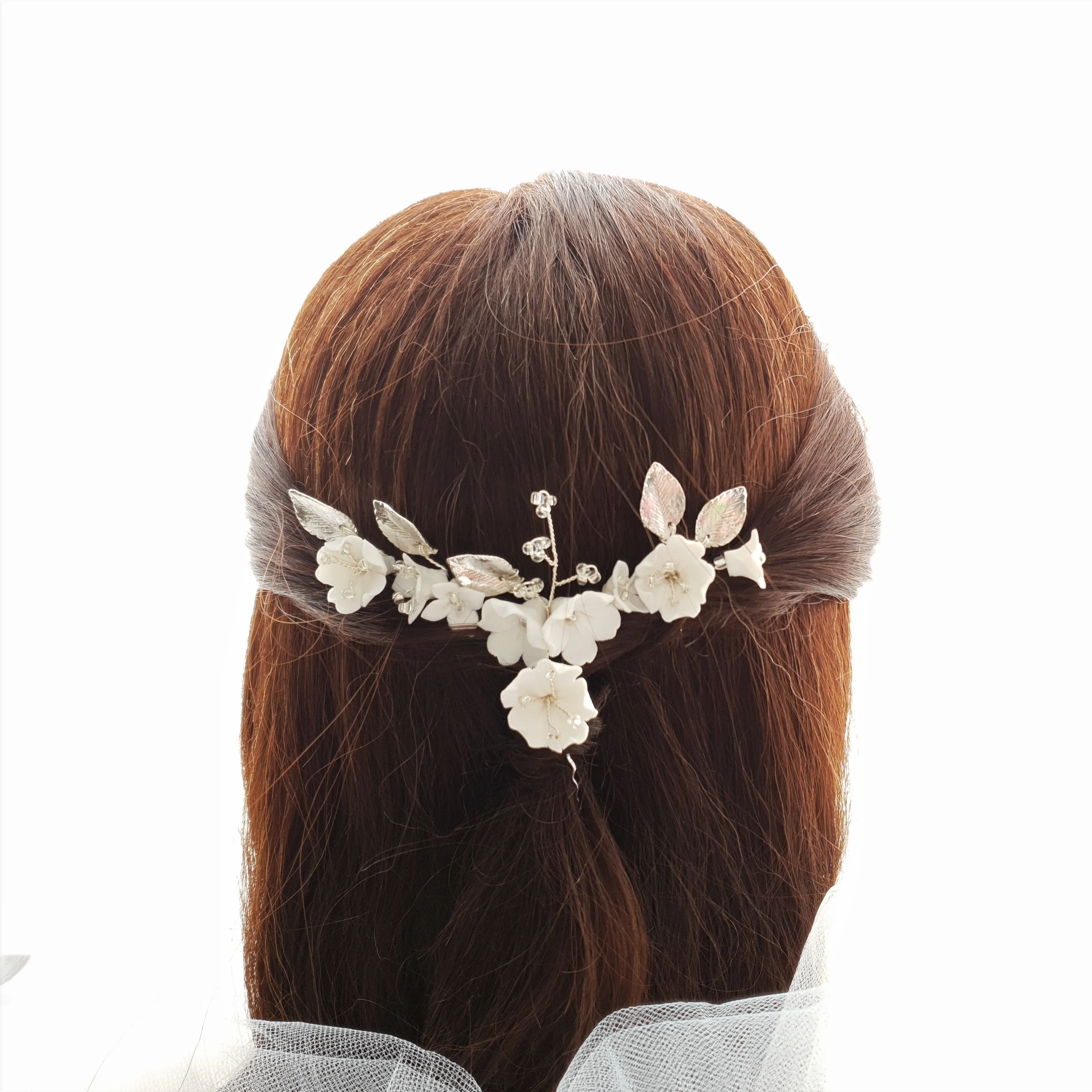 Bridal Hair Pins Set with White Flowers-Magnolia