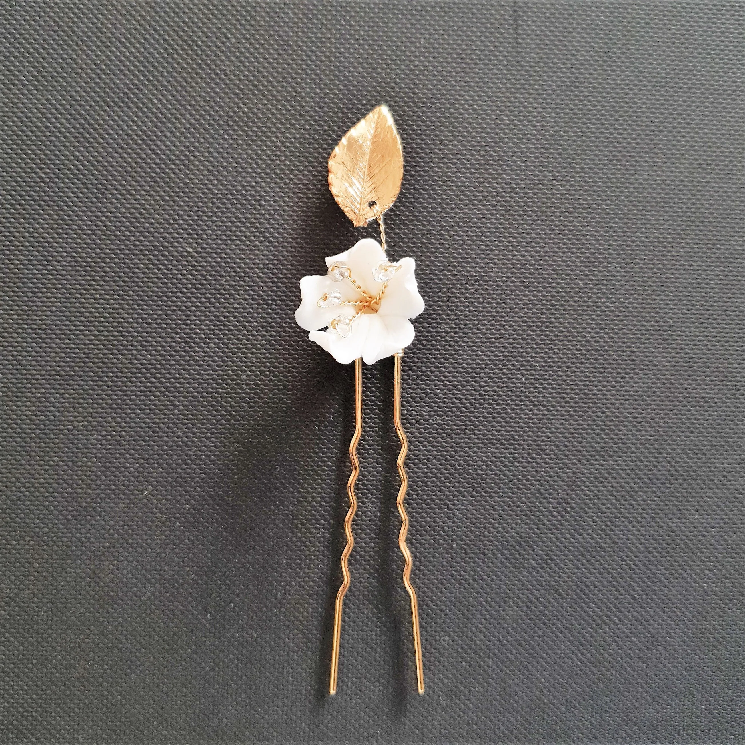 Bridal Hair Pins Set with White Flowers-Magnolia