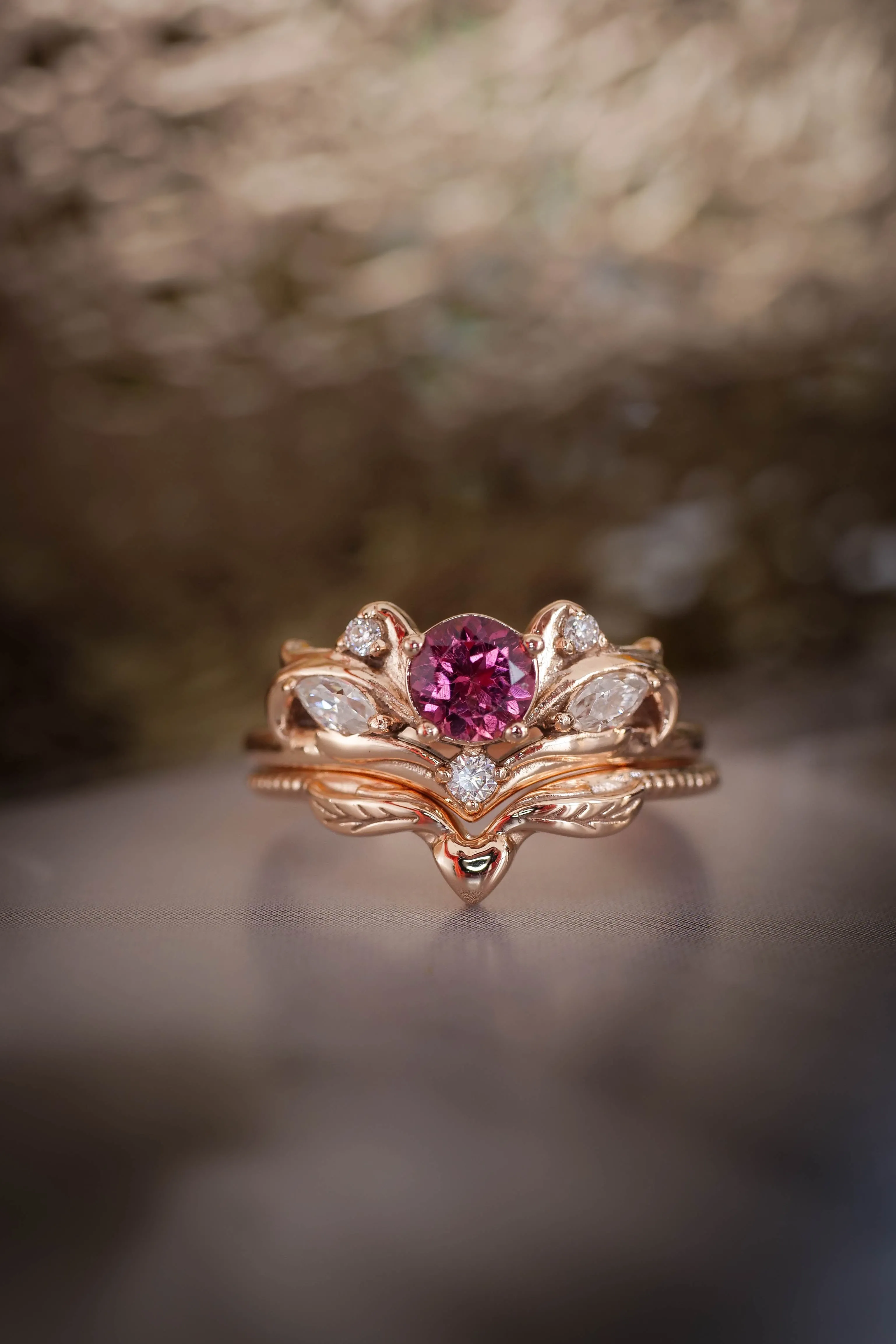 Bridal ring set with pink tourmaline / Swanlake