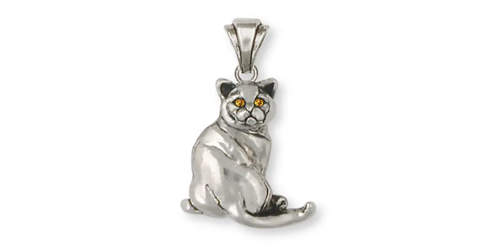 British Shorthair Pendant Jewelry Sterling Silver Handmade Cat Pendant BRS4-SP