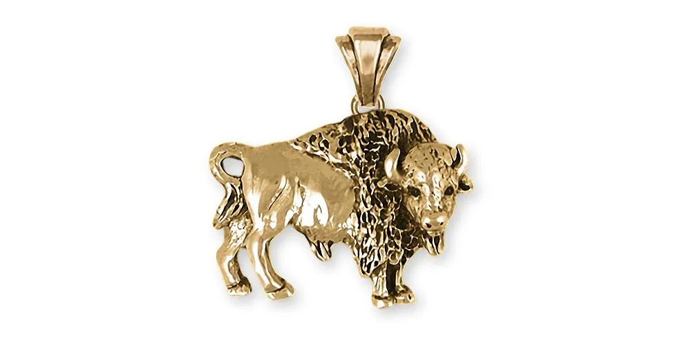 Buffalo Pendant Jewelry 14k Gold Handmade Bison Pendant BUF6-PG