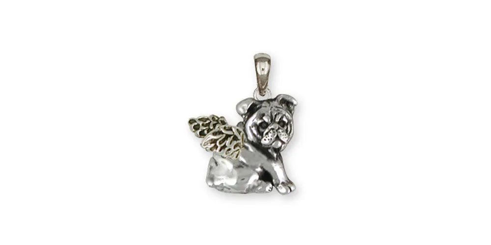 Bulldog Angel Pendant Jewelry Sterling Silver Handmade Dog Pendant BD30-AP