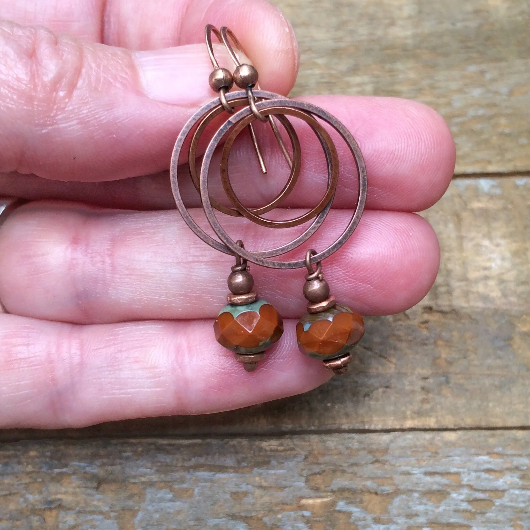 Burnt Orange Earrings, Burnt Orange Jewelry, Copper Dangle Earrings, Orange Hoop Earrings