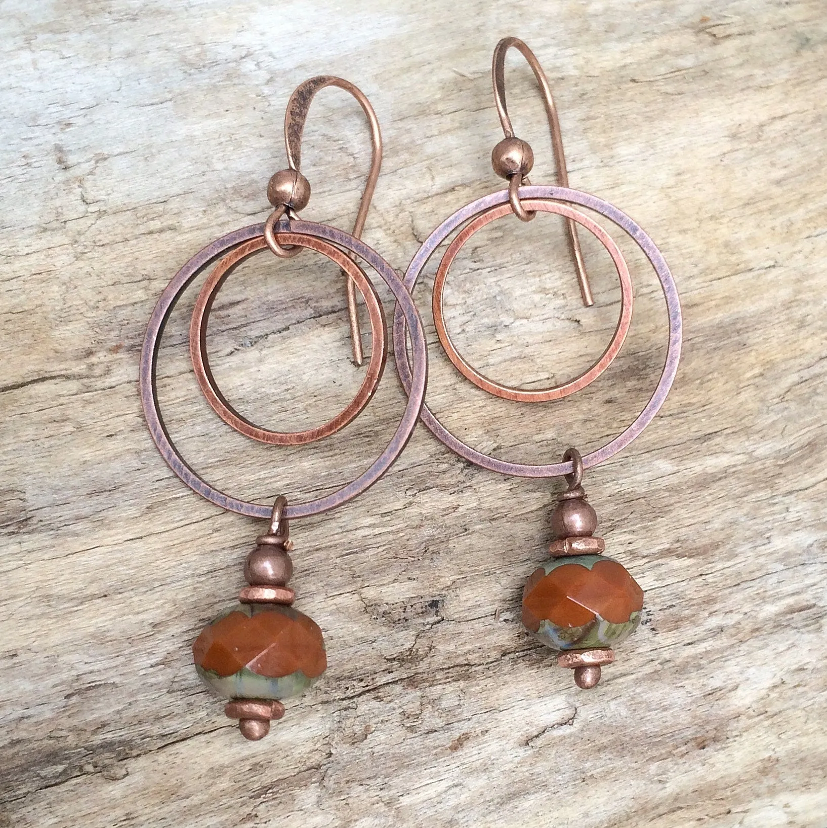 Burnt Orange Earrings, Burnt Orange Jewelry, Copper Dangle Earrings, Orange Hoop Earrings