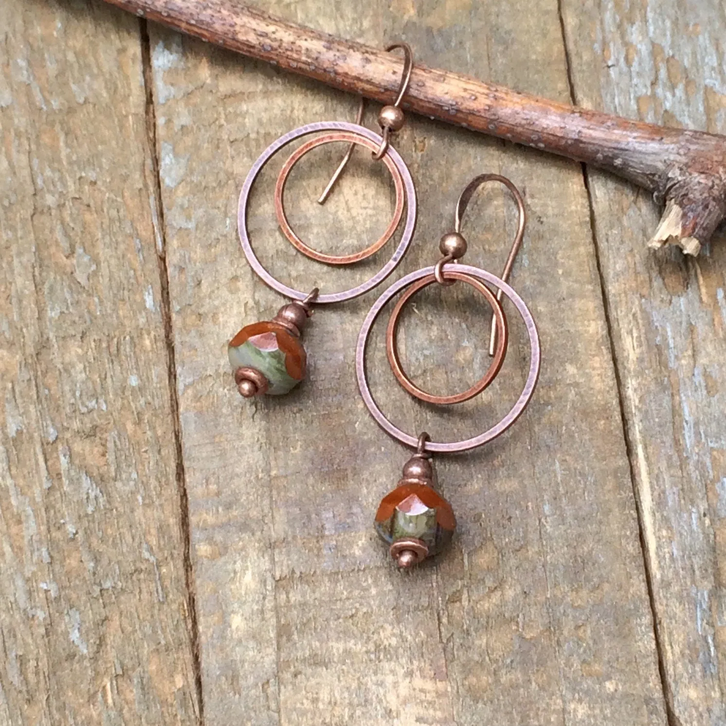 Burnt Orange Earrings, Burnt Orange Jewelry, Copper Dangle Earrings, Orange Hoop Earrings