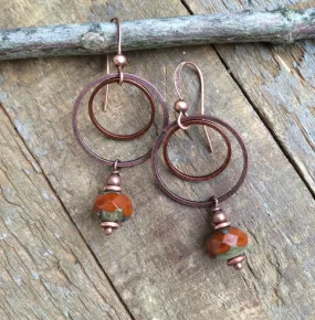 Burnt Orange Earrings, Burnt Orange Jewelry, Copper Dangle Earrings, Orange Hoop Earrings