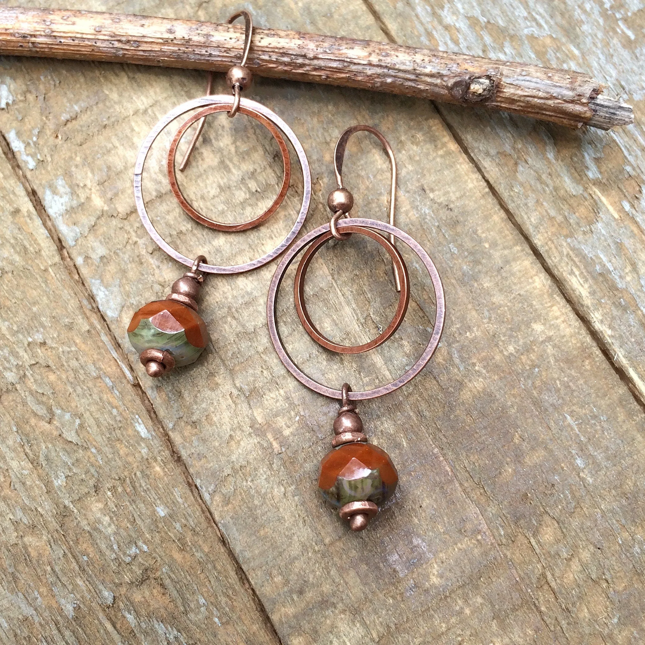 Burnt Orange Earrings, Burnt Orange Jewelry, Copper Dangle Earrings, Orange Hoop Earrings