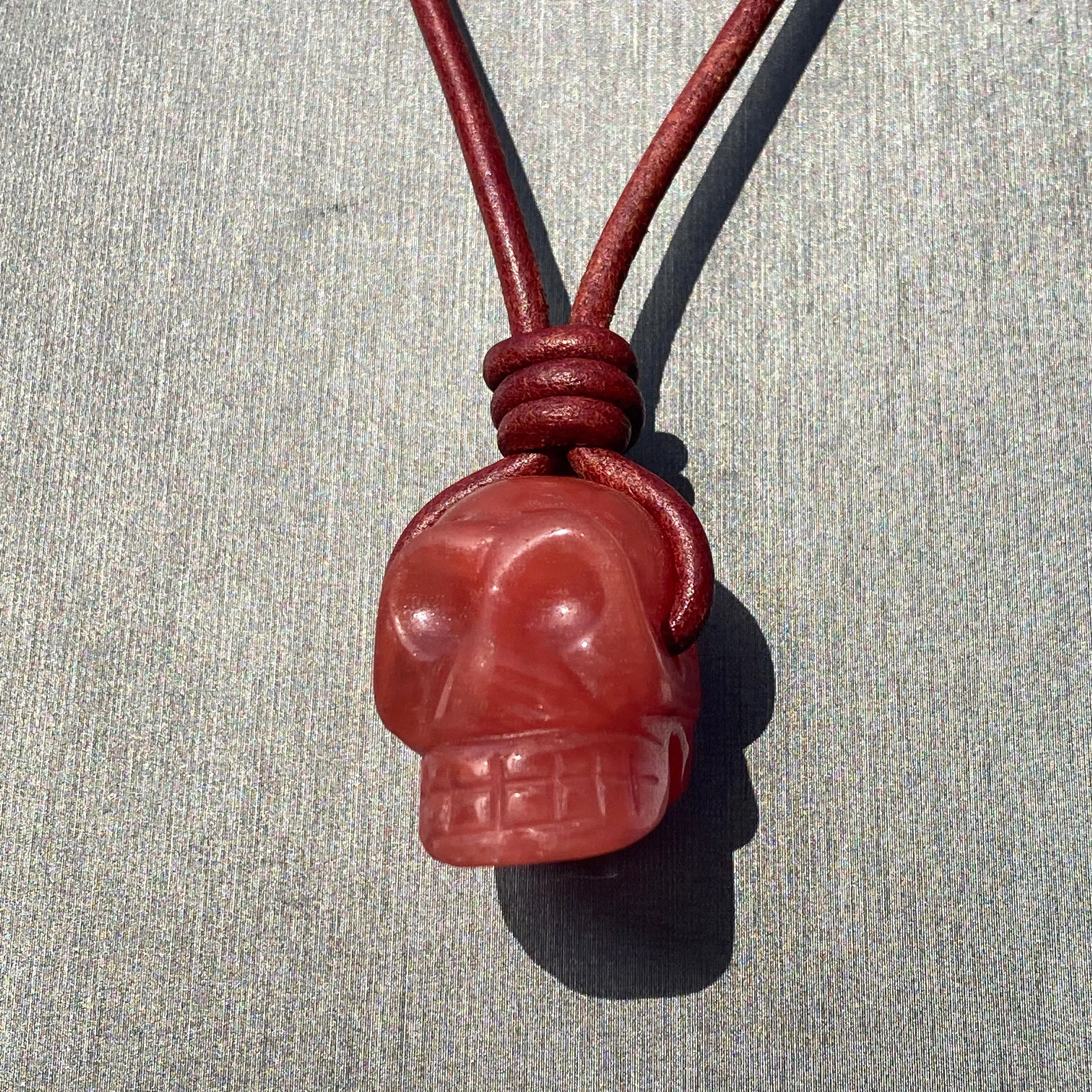 Cherry Quartz gemstone Skull Necklace