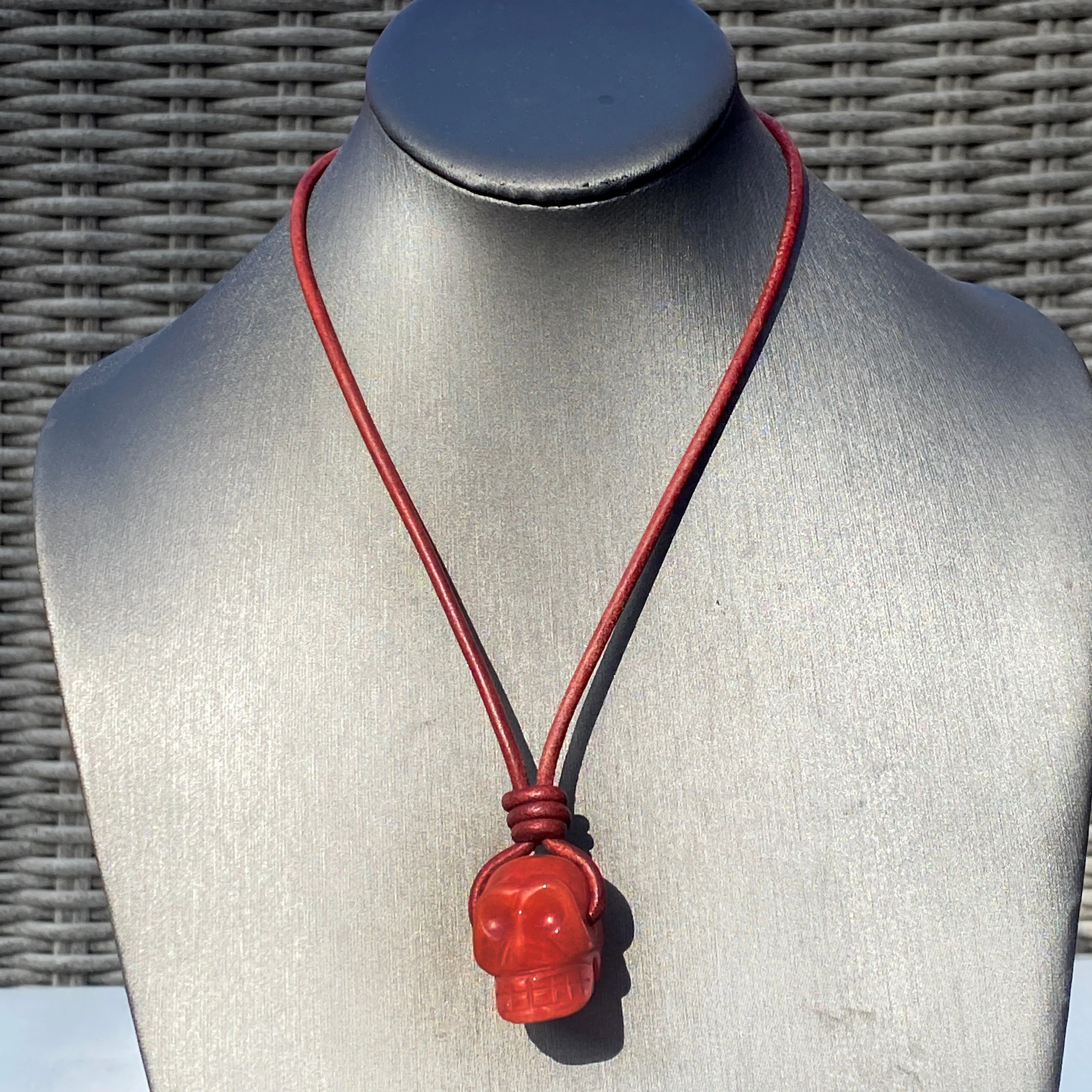 Cherry Quartz gemstone Skull Necklace