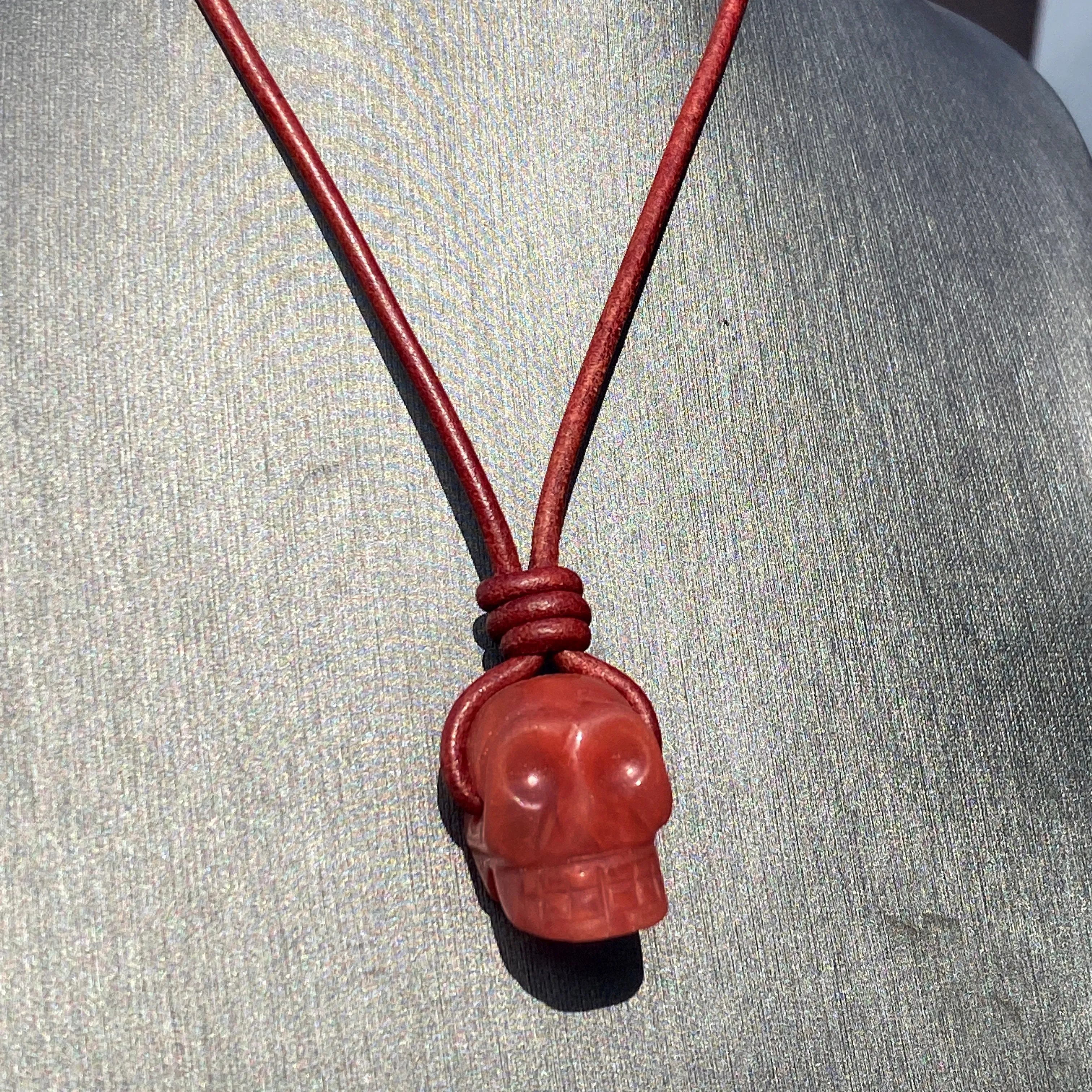 Cherry Quartz gemstone Skull Necklace