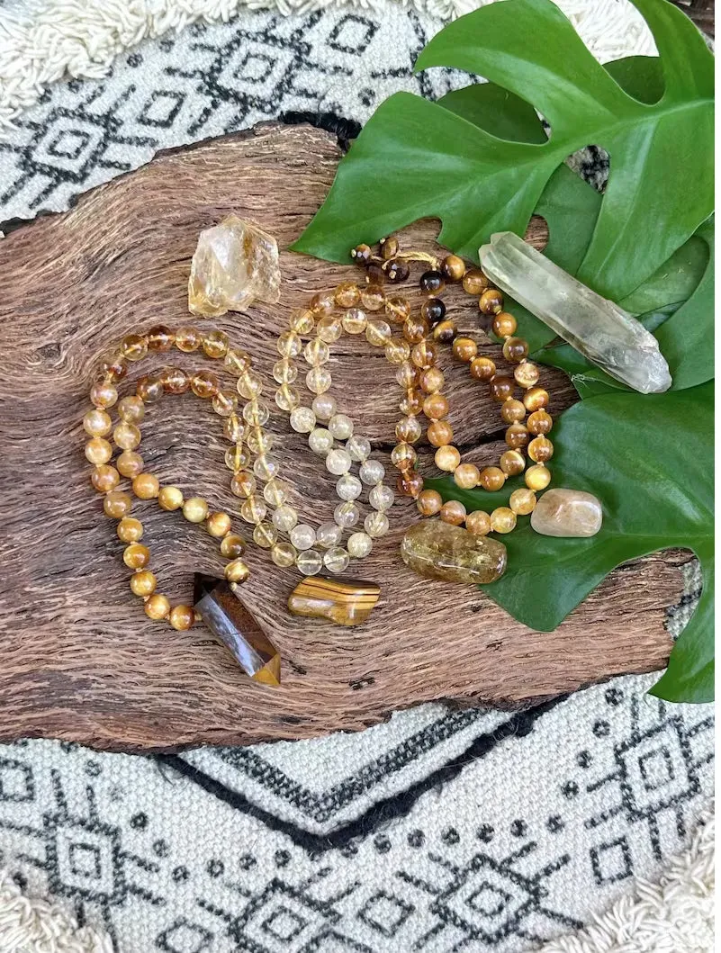 Citrine, Tiger Eye Mala Beaded Necklace