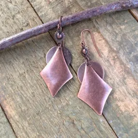 Copper Boho Dangle Earrings, Copper Geometric Jewelry, Antiqued Copper Jewelry, Southwestern Inspired Jewelry, Bohemian Copper Earrings