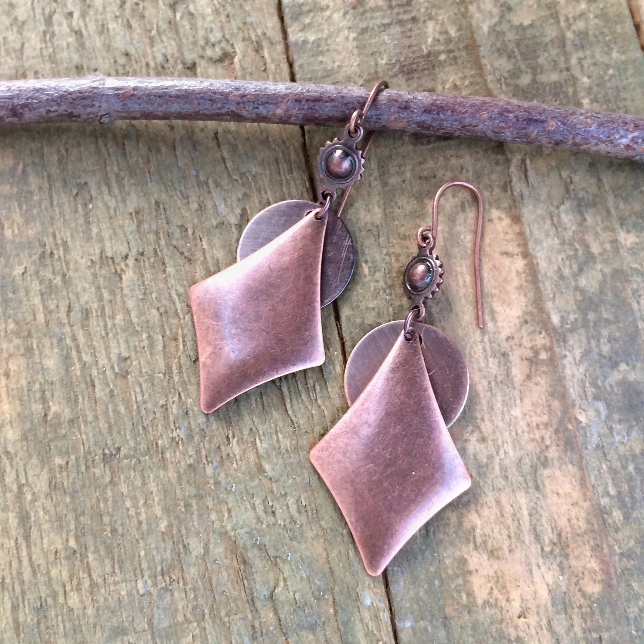 Copper Boho Dangle Earrings, Copper Geometric Jewelry, Antiqued Copper Jewelry, Southwestern Inspired Jewelry, Bohemian Copper Earrings