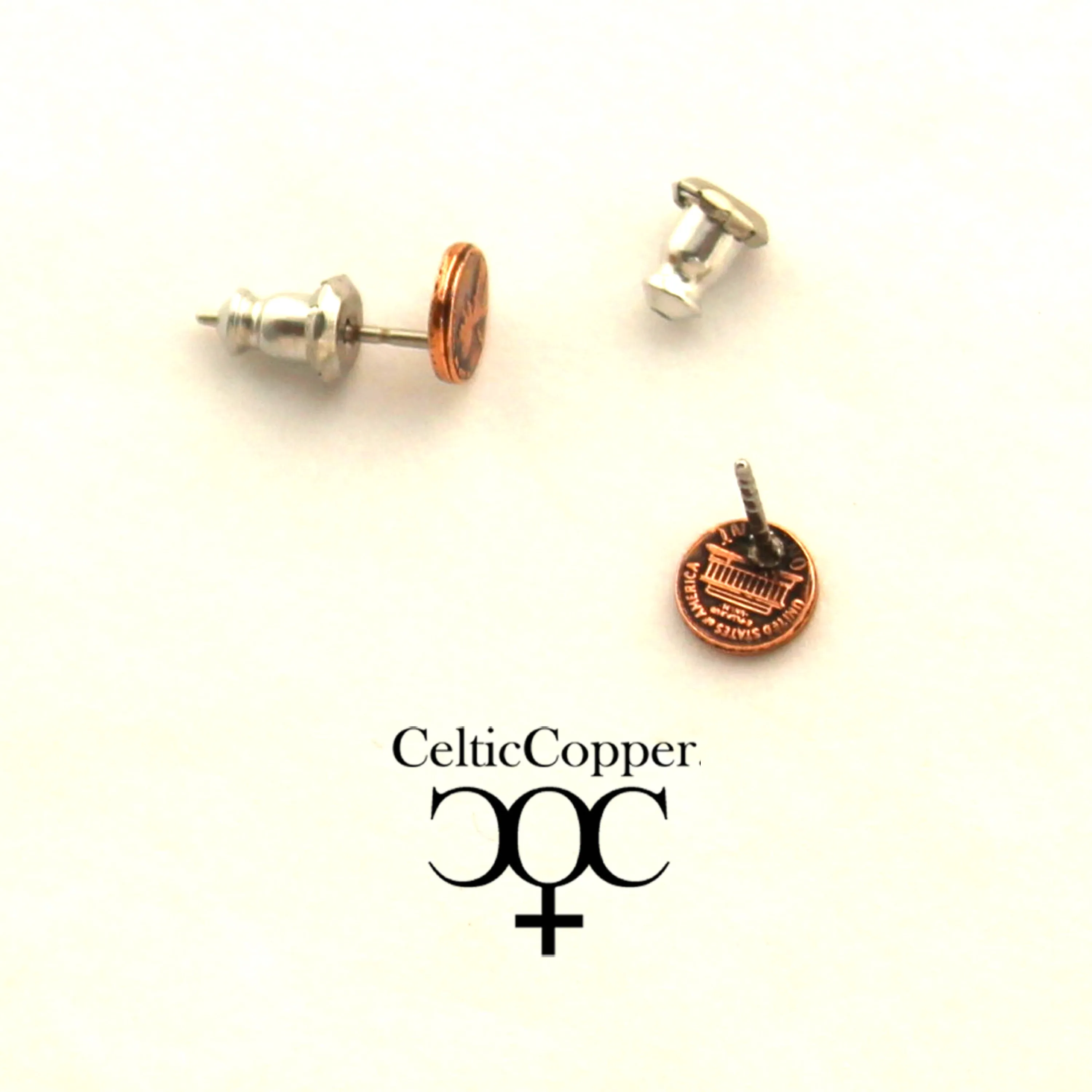 Copper Earring Studs US Penny Mini 5mm One Cent Coin Replica American Copper Penny Earring Studs