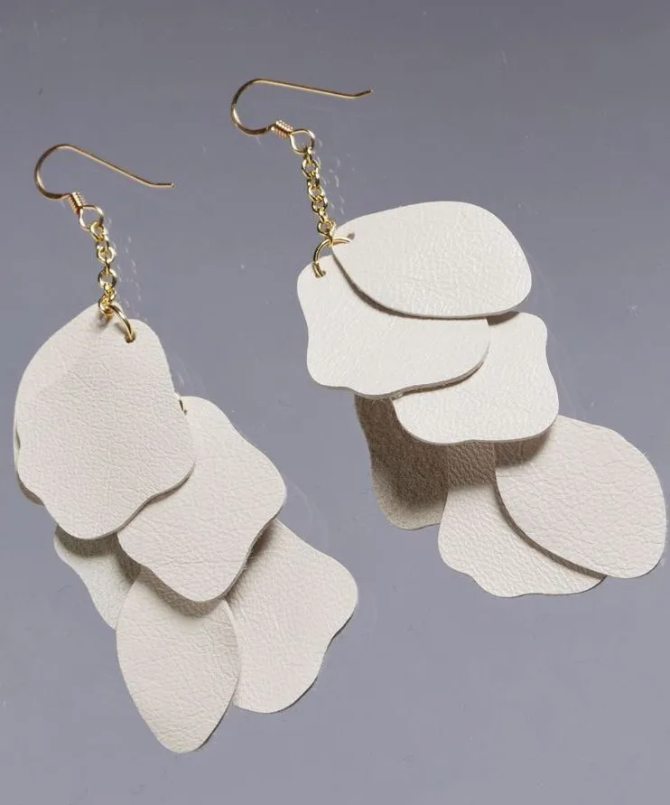 Cream Nappa Florence Earrings - Gold