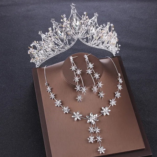 Crystal and Cubic Zirconia Tiara, Necklace & Earrings Wedding Prom Jewelry Set