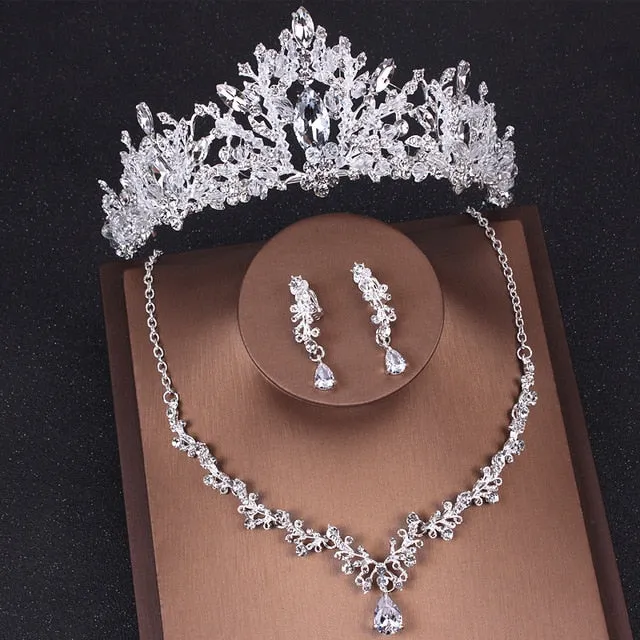 Crystal and Cubic Zirconia Tiara, Necklace & Earrings Wedding Prom Jewelry Set