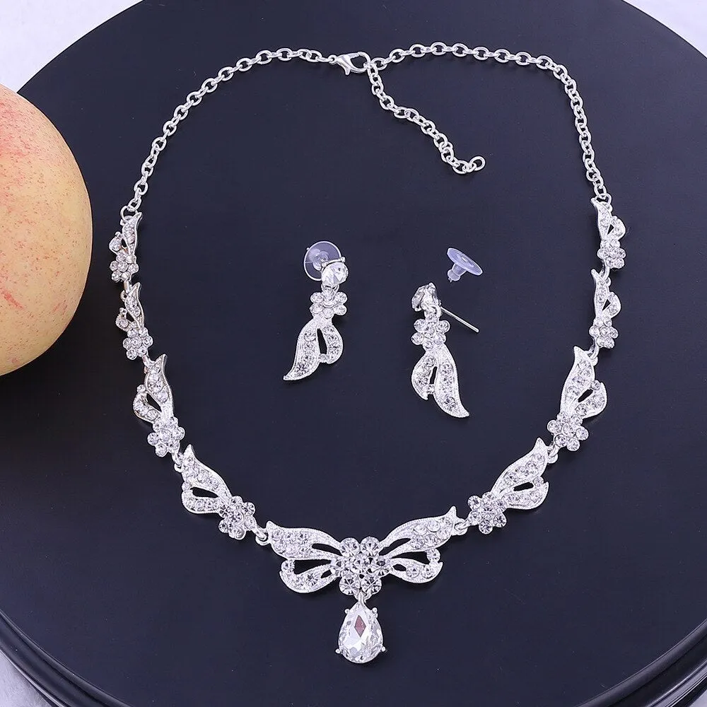 Crystal Butterfly and Rhinestone Tiara, Necklace & Earrings Jewelry Set