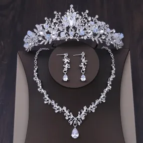 Crystal Heart and Rhinestone Tiara, Necklace & Earrings Wedding Jewelry Set