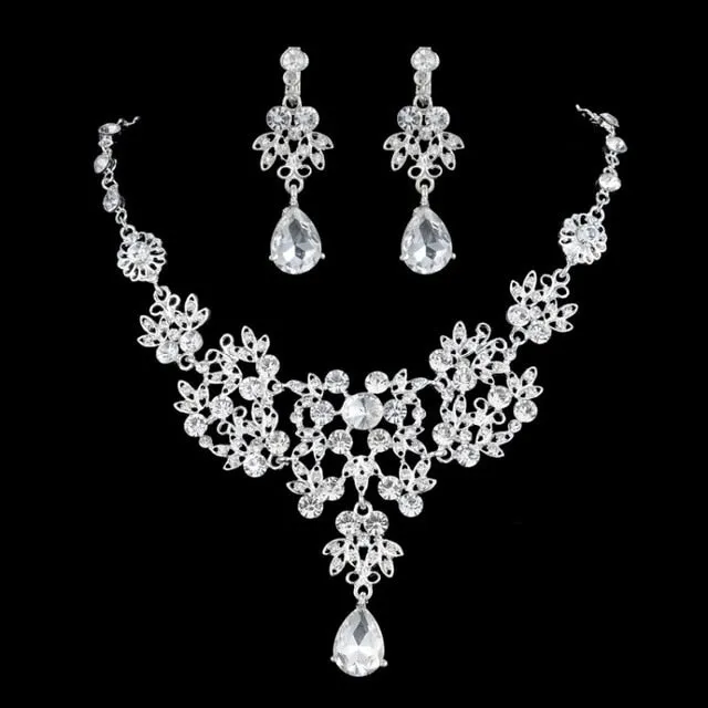 Crystal Tiara, Necklace & Earrings Wedding Bridal Jewelry Set