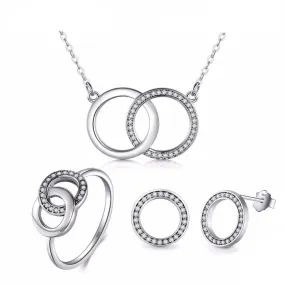 Cubic Zirconia Rings 925 Sterling Silver Necklace, Earrings & Ring Vintage Fashion Wedding Jewelry Set