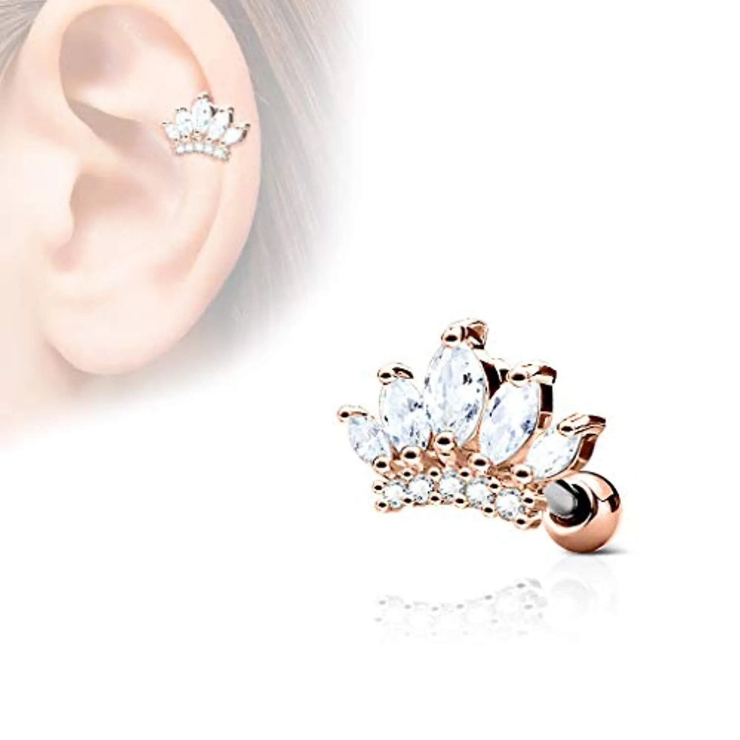 CZ Paved Tiara Top 316L Surgical Steel WildKlass Ear Cartilage Barbell Studs