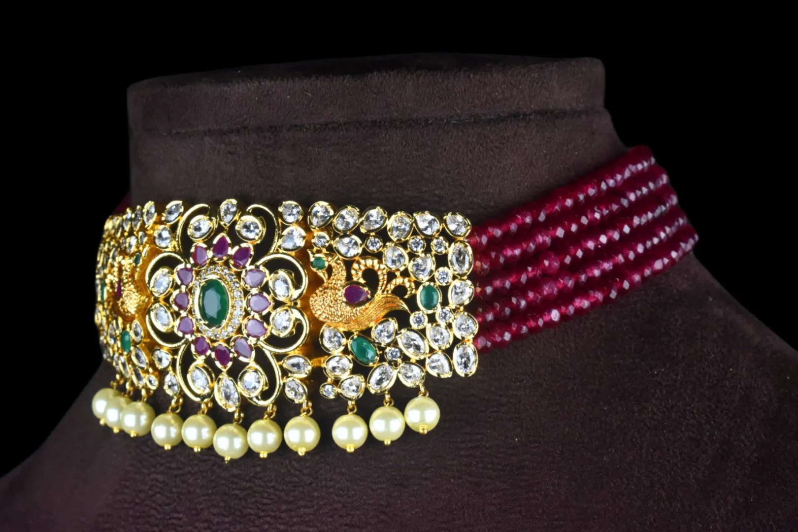 Cz Pendant & Ruby Beads Choker Set By Asp Fashion Jewellery