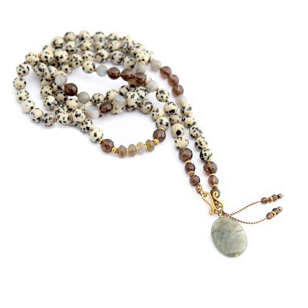 Dalmatian Jasper and Labradorite Hand Knotted Mala