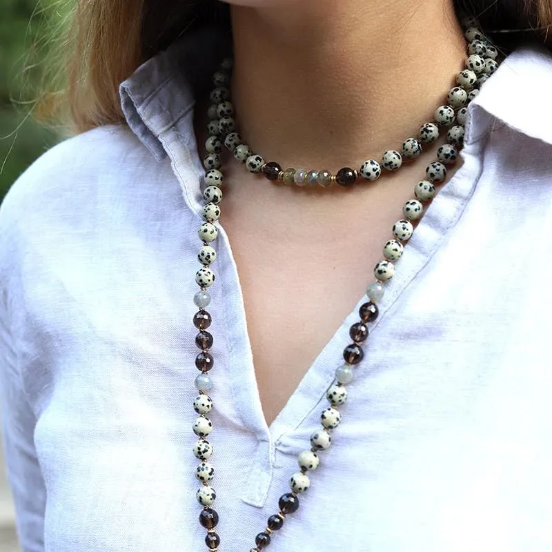 Dalmatian Jasper and Labradorite Hand Knotted Mala