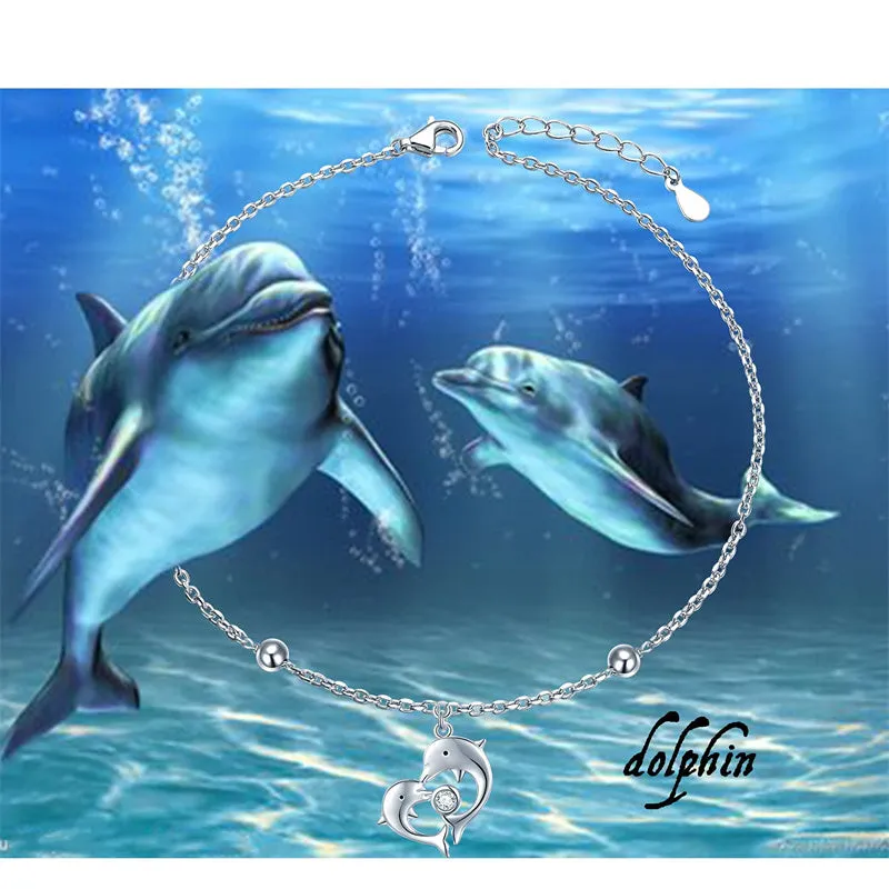 Dolphin Anklet  S925 Sterling Silver Adjustable Foot Chain Ankle Bracelet Anklets Jewelry