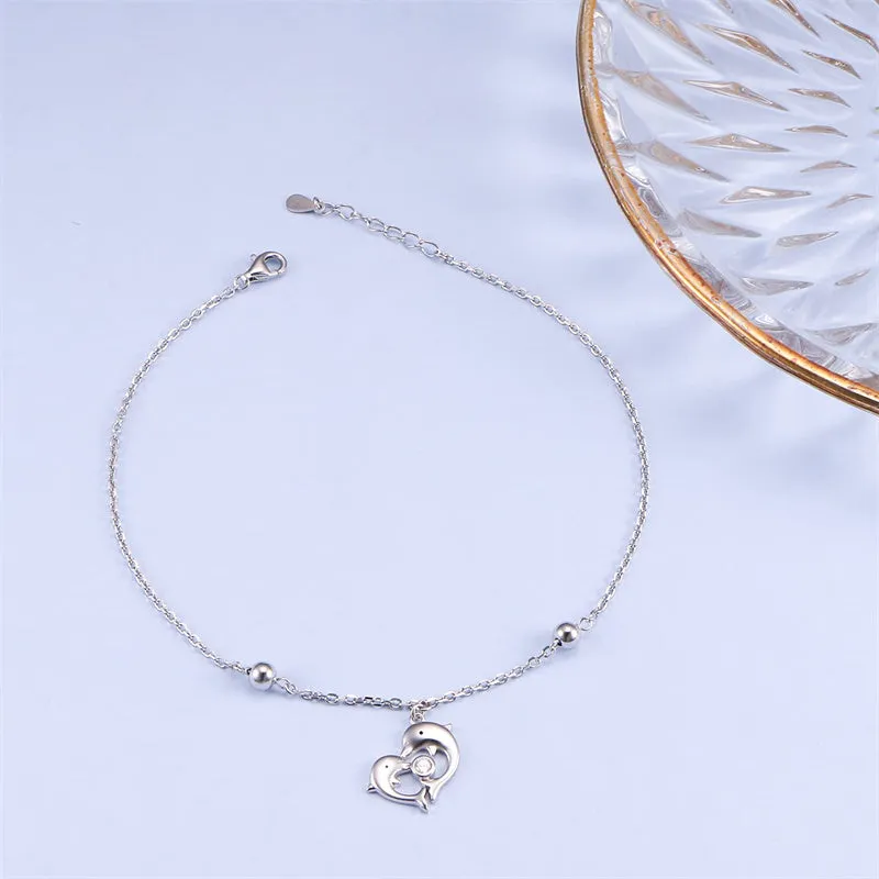 Dolphin Anklet  S925 Sterling Silver Adjustable Foot Chain Ankle Bracelet Anklets Jewelry