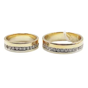 Double Channel Diamond Wedding Rings 14K Gold