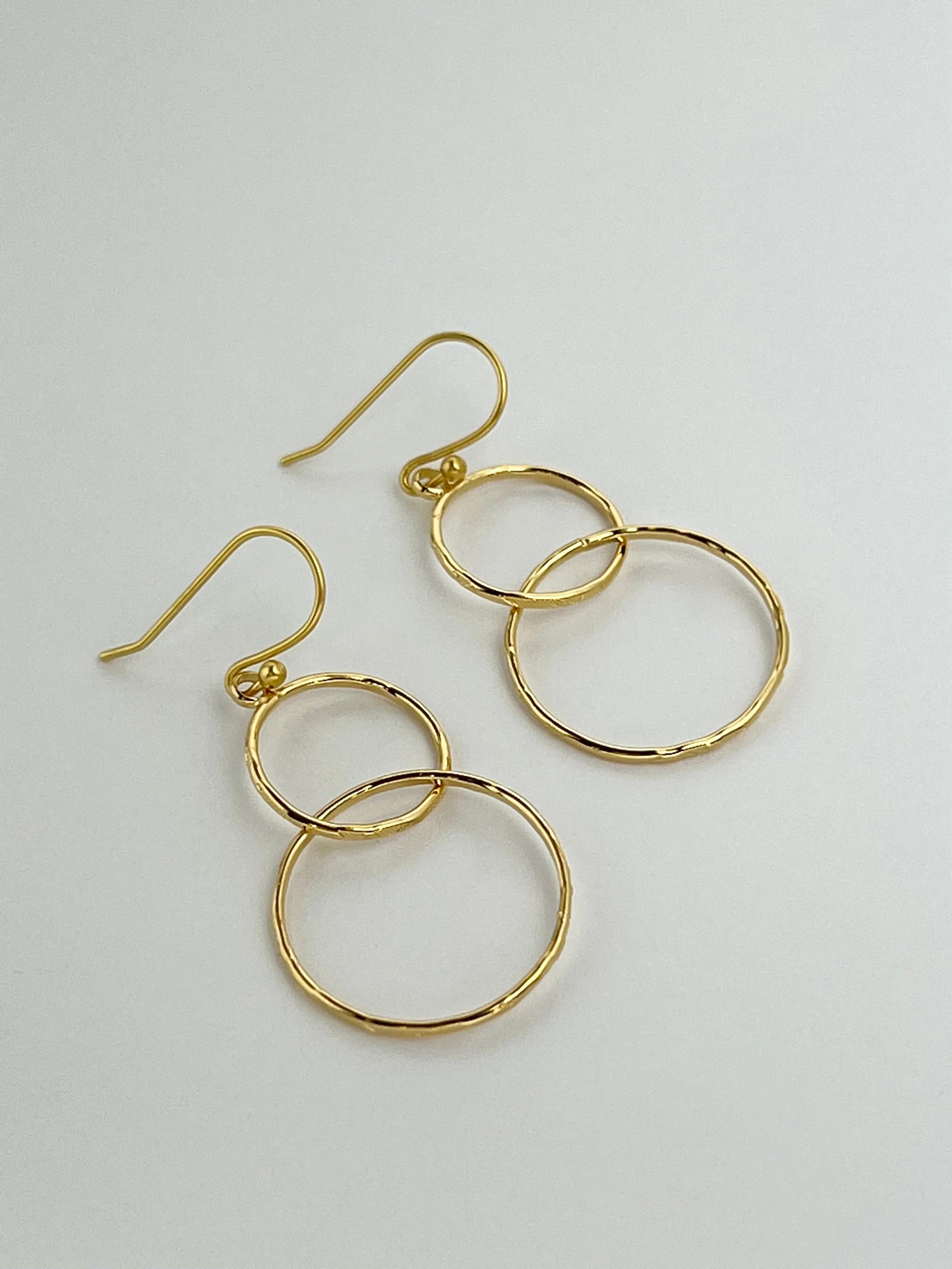 Double Hoop Gold Dangle Earrings