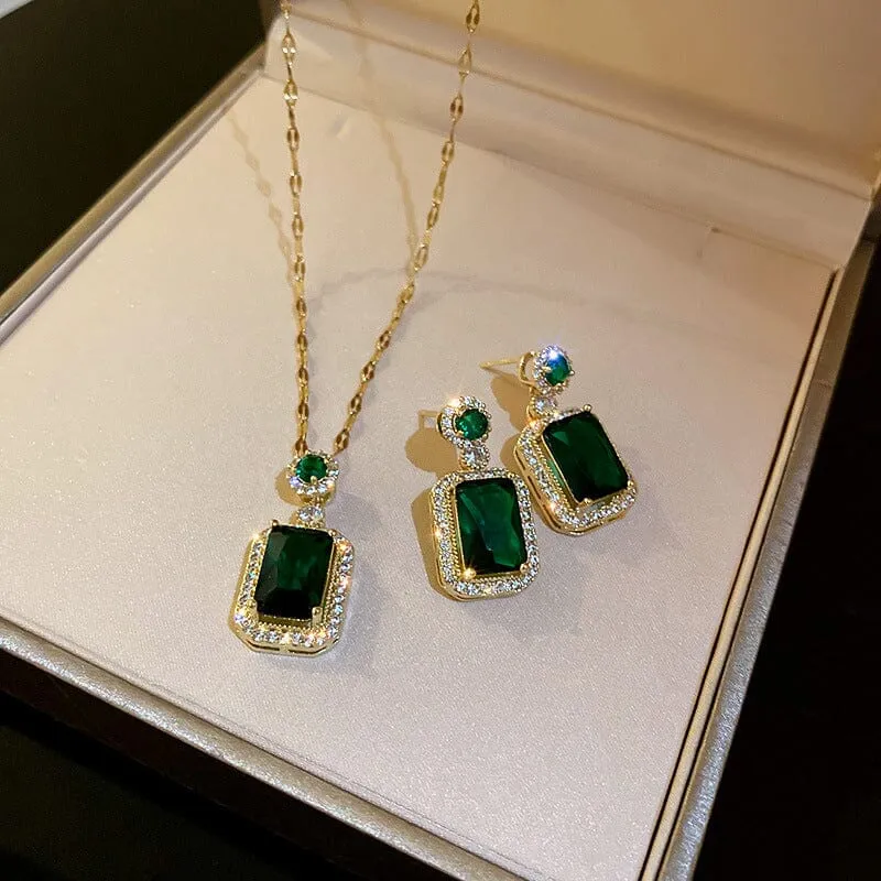 Elegant Bridal Jewelry Emerald Jewelry Set