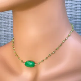 Emerald, Peridot gemstone and Gold over sterling silver choker