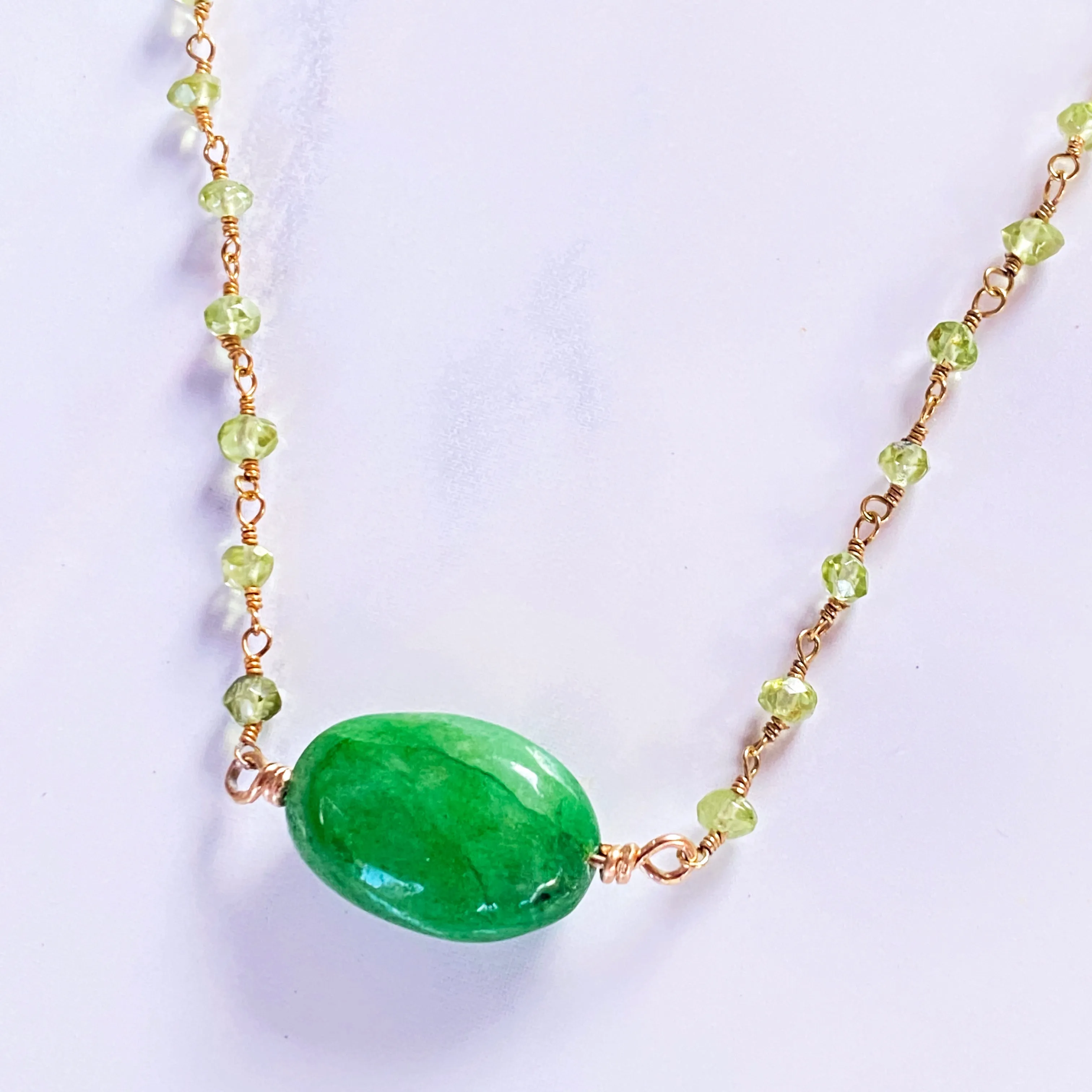 Emerald, Peridot gemstone and Gold over sterling silver choker